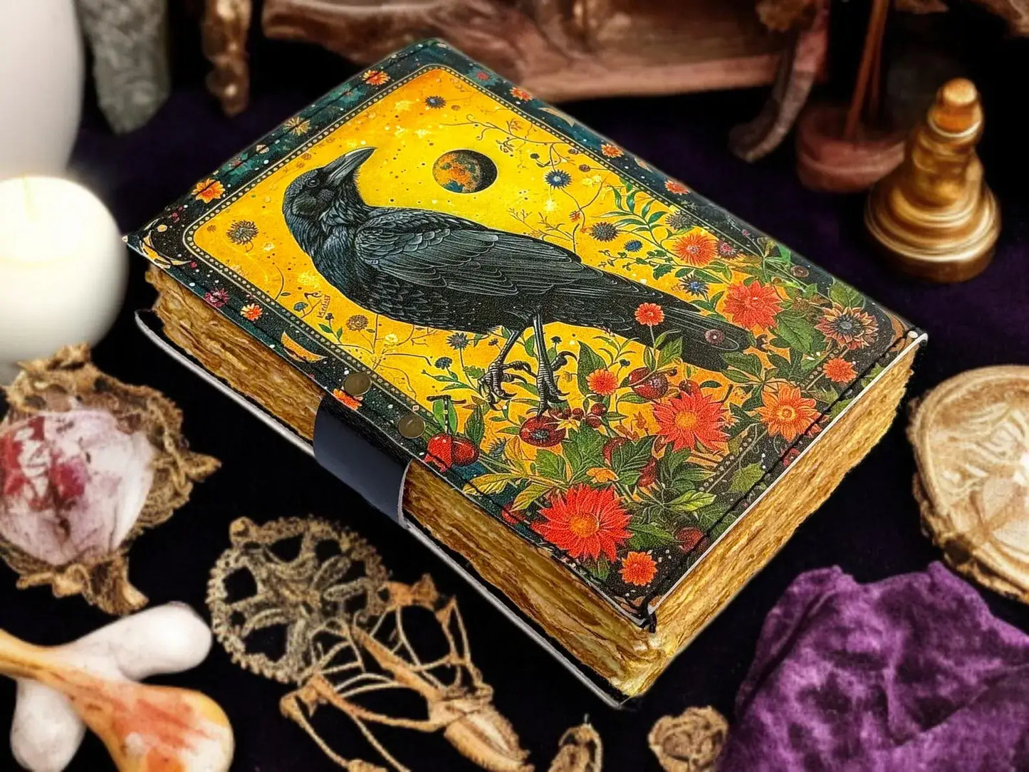 Raven Leather Grimoire Handmade Spell Book of Shadows