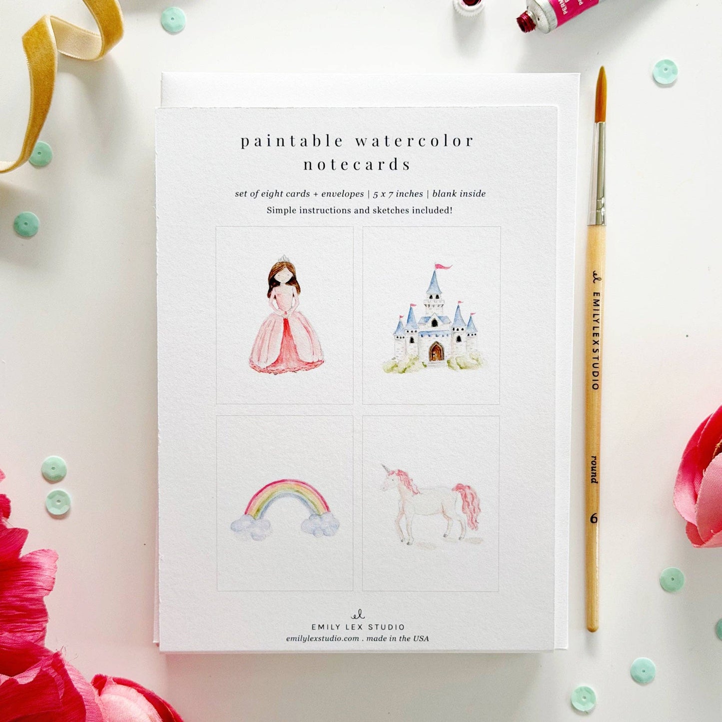 paintable watercolor notecard set Fairytale