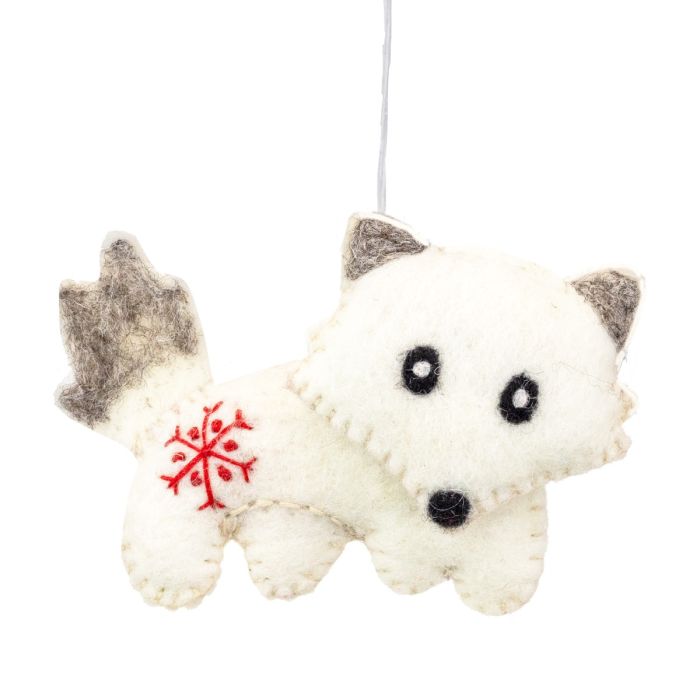 Felt Ornament: Snowflake Fox, White