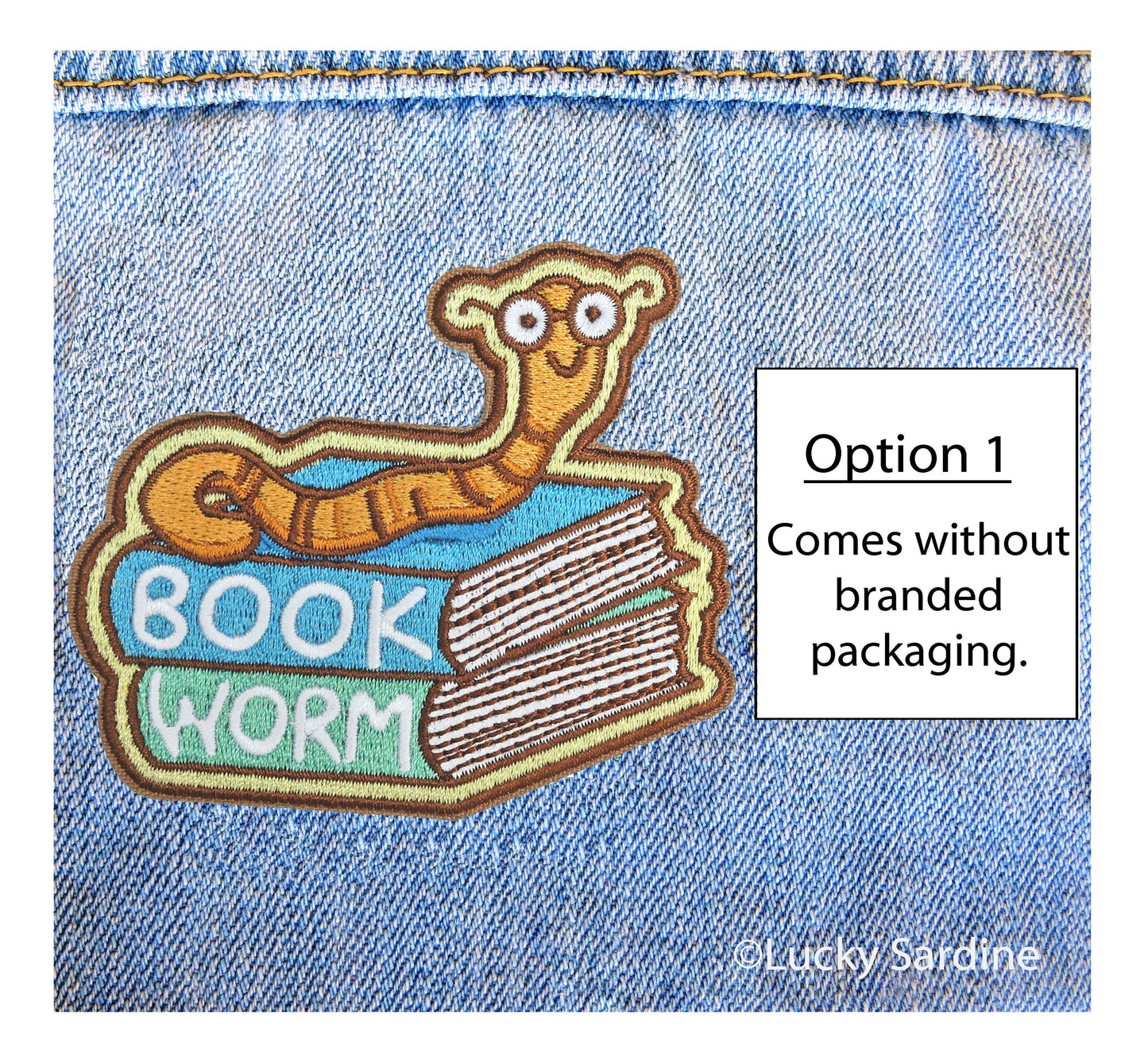 Bookworm, Book Worm Glasses Embroidered Iron-On Patch