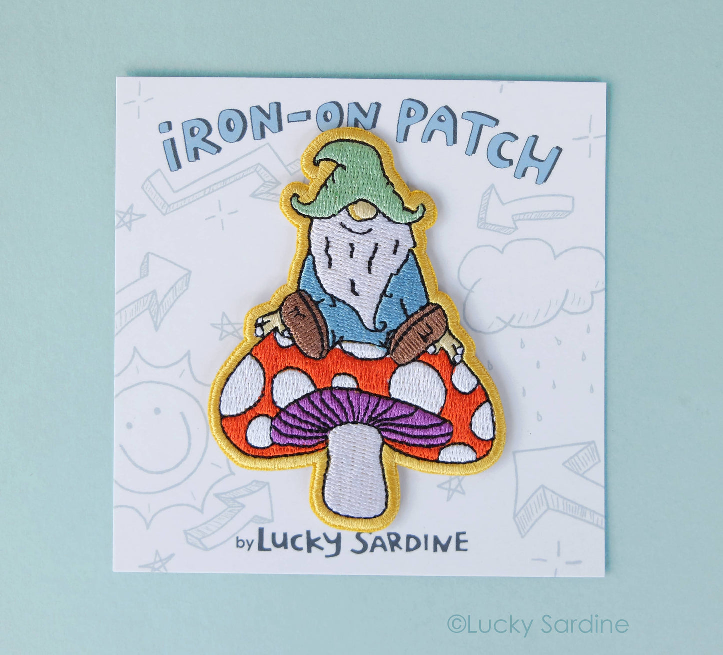 Gnome & Mushroom, Toadstool Garden Embroidered Iron-On Patch