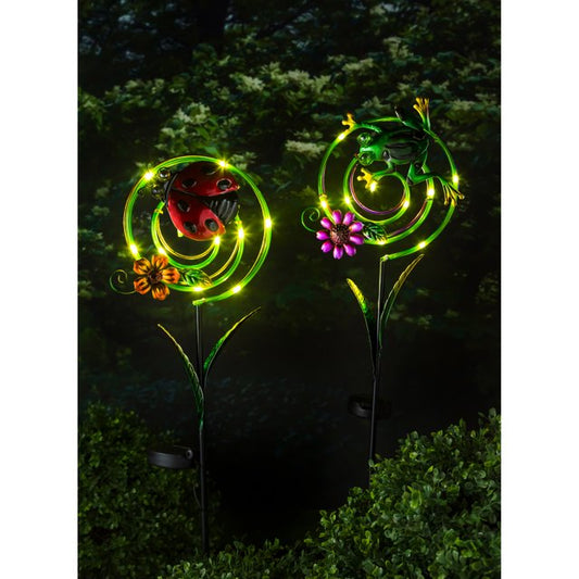 Garden Stake, Chasing Solar Light Frog/ldybug