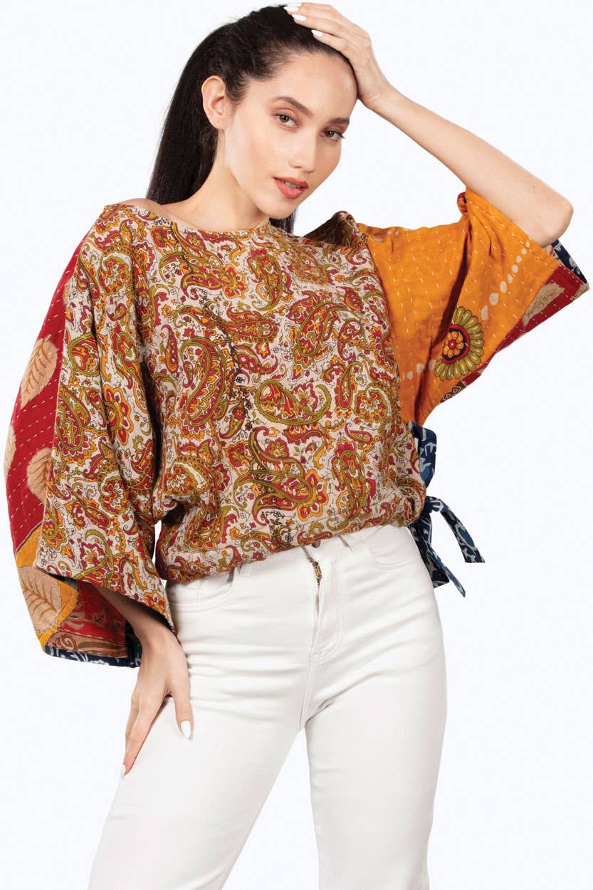 Reversible Kantha Kimono Crop Top