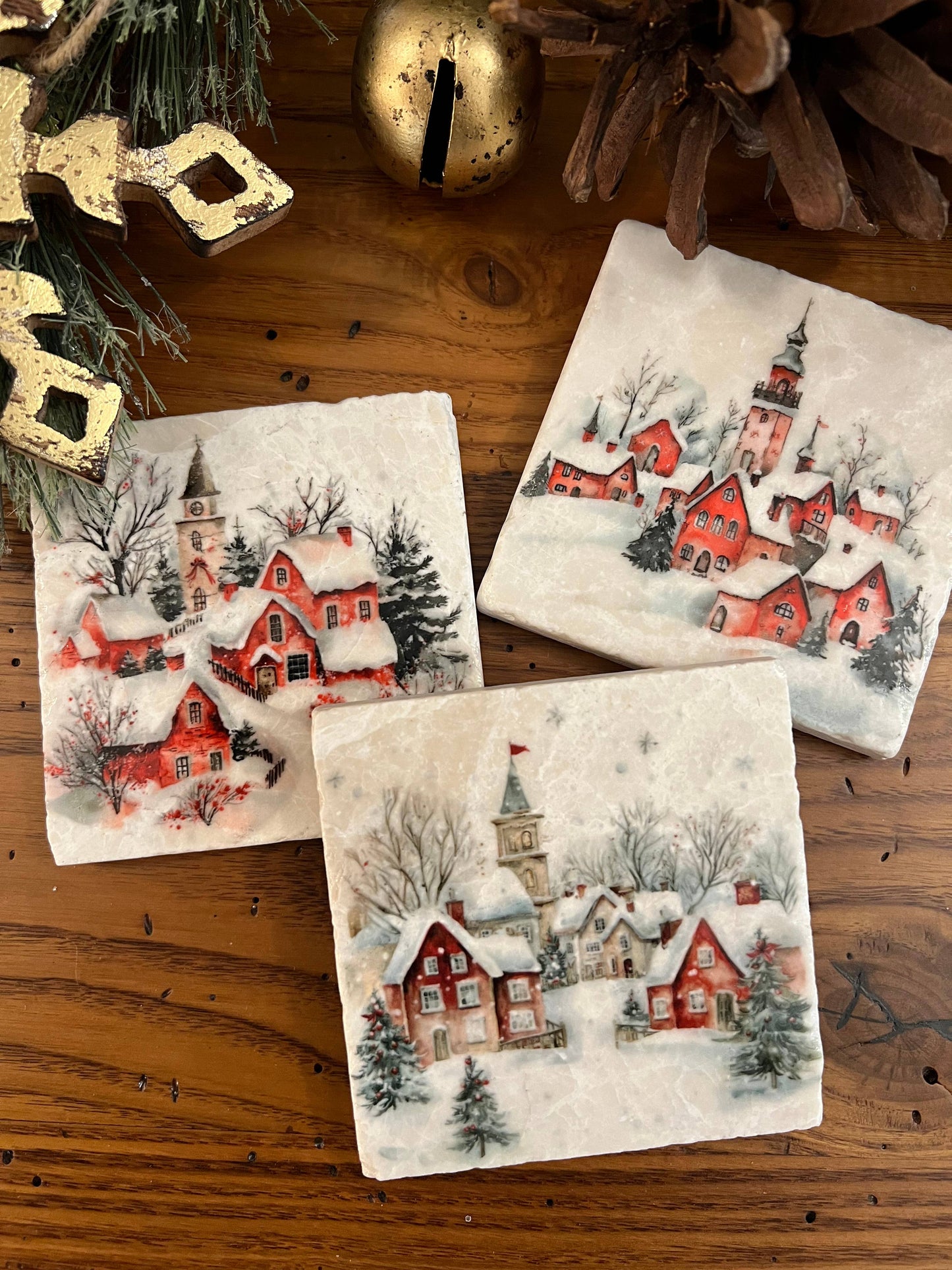 Holiday Village stone coasters