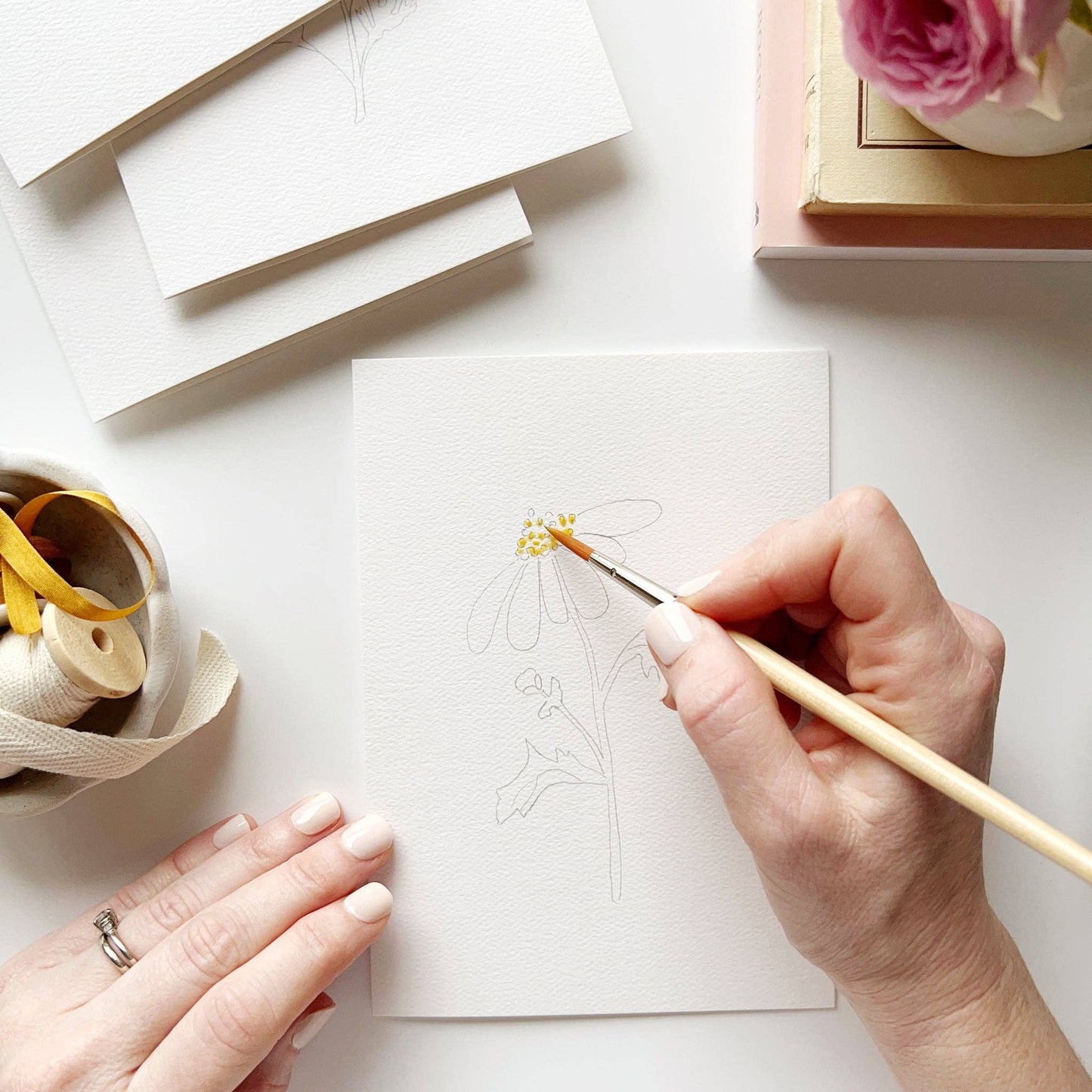 paintable watercolor notecard set Garden flowers