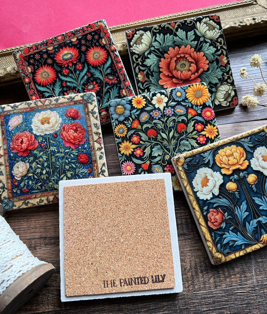 William Morris inspired stone coaster