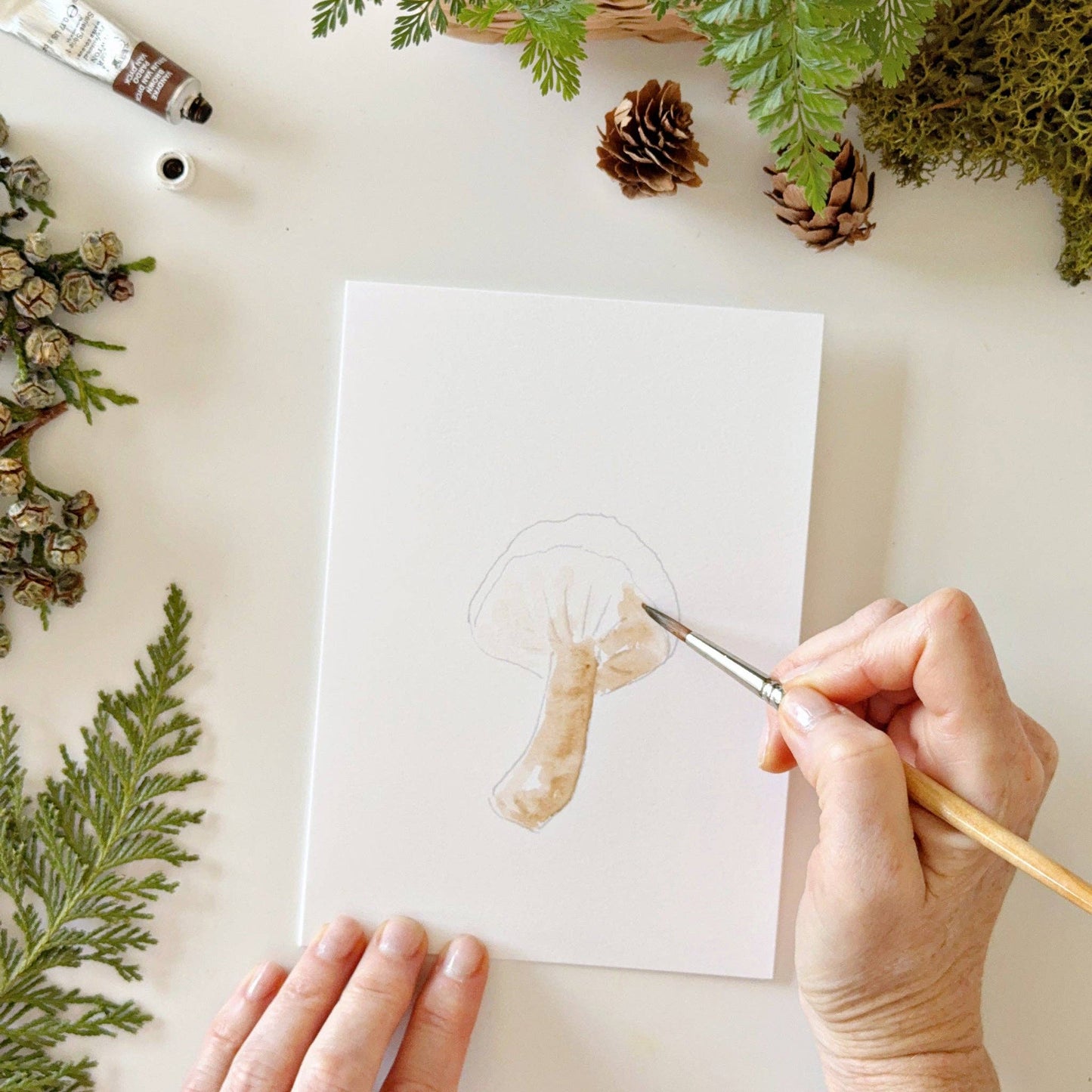 paintable watercolor notecard set Mushrooms
