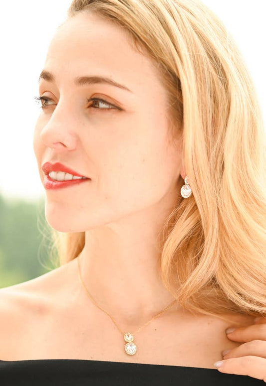Divine Connection Gold and Zircon Necklace- 14K Gold Plated Dangle Formal Necklace