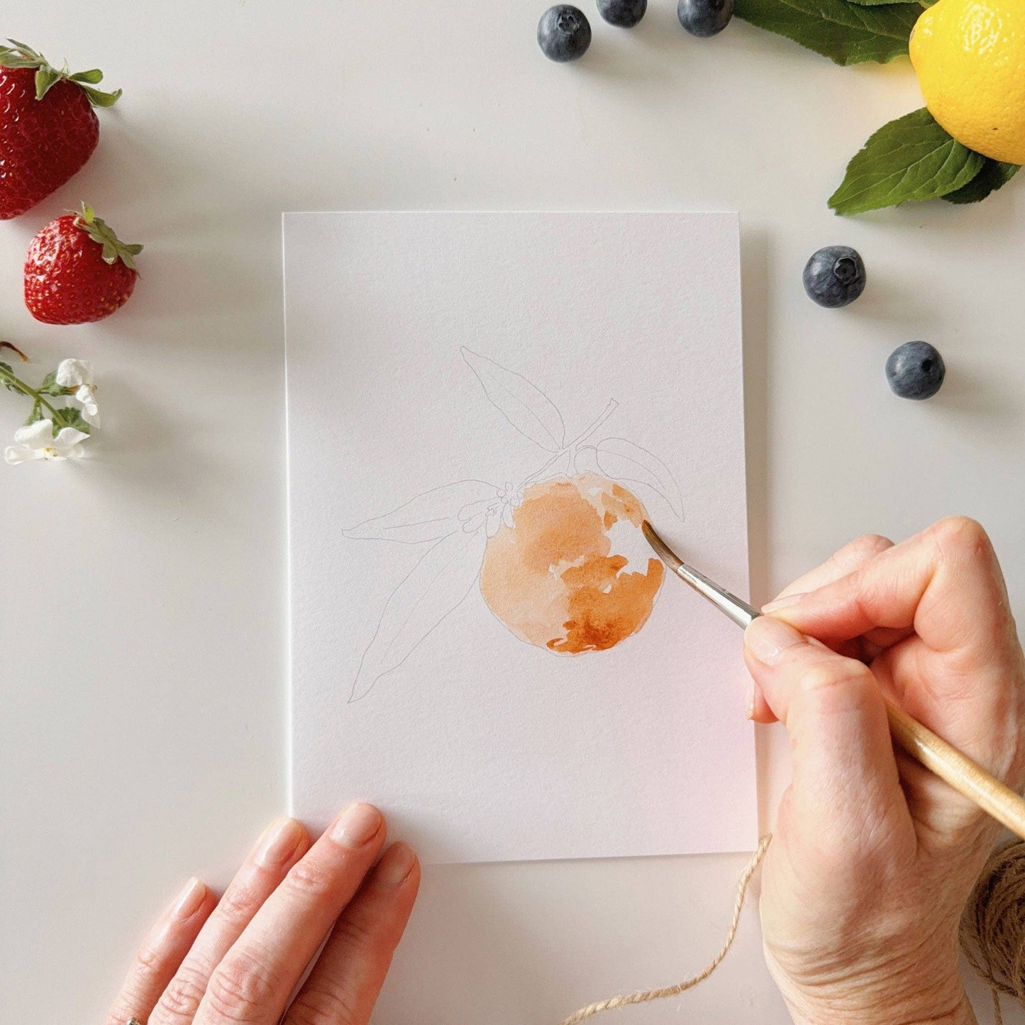 paintable watercolor notecard set Fruit
