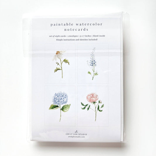 paintable watercolor notecard set Garden flowers
