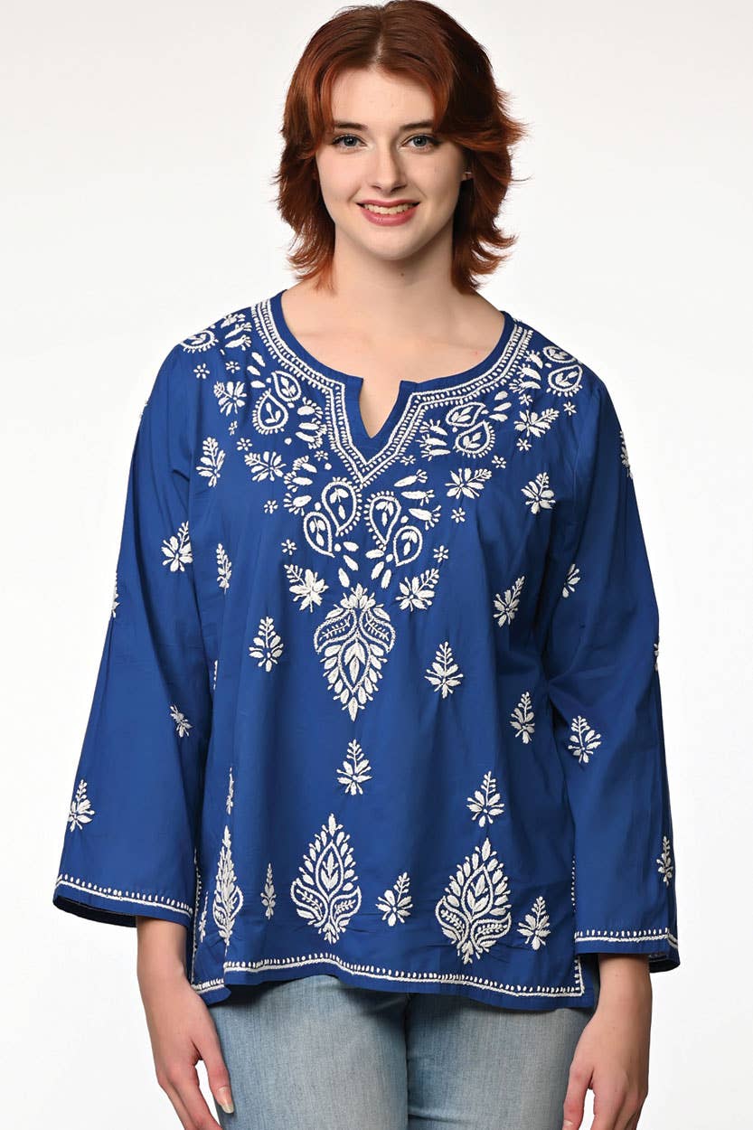 Saheli Navy Embroidered Tunics: Navy Blue / L/XL