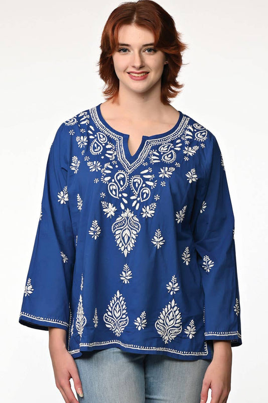 Saheli Navy Embroidered Tunics: Navy Blue / L/XL
