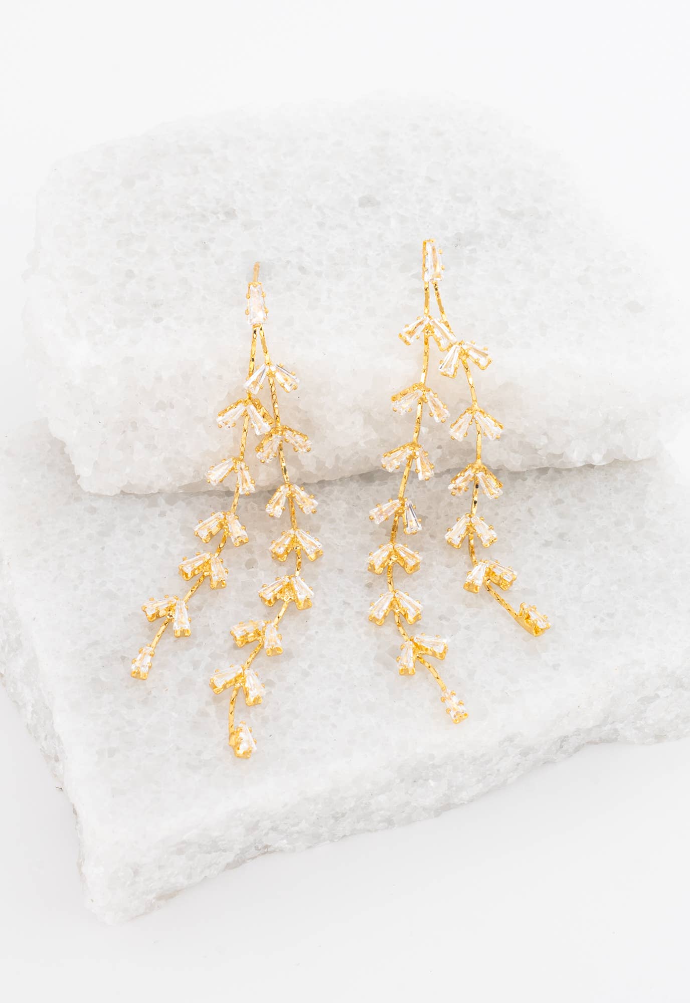 Graceful Willow Zircon and Gold Dangle Earrings