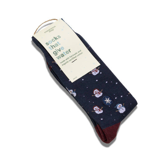 Socks that Give Water (Navy Snowmen): Medium