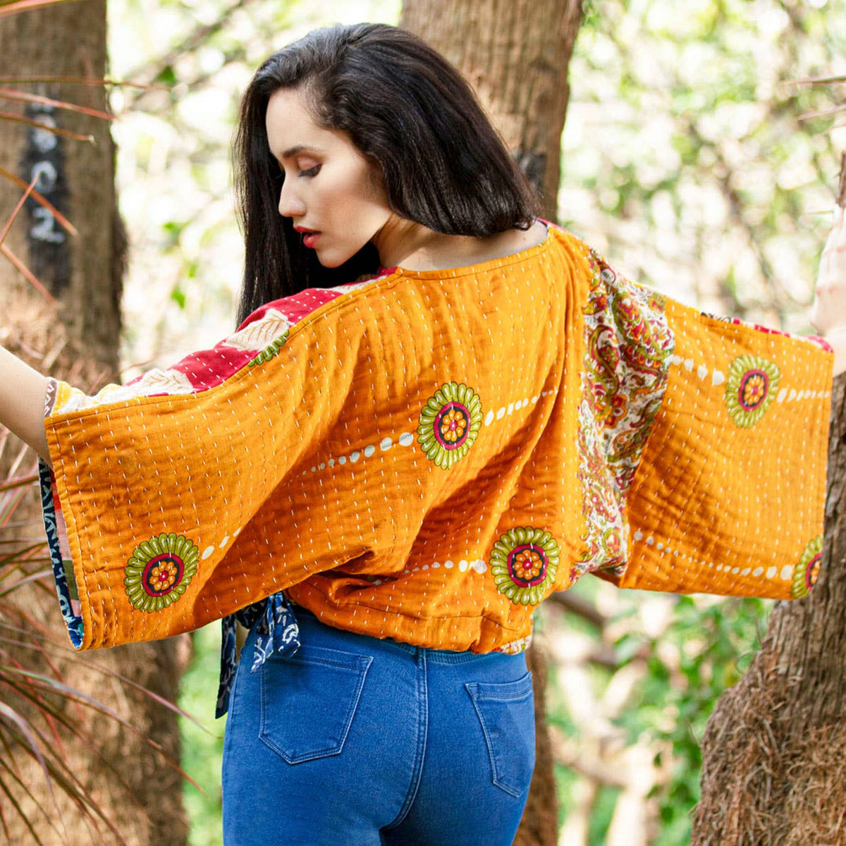 Reversible Kantha Kimono Crop Top