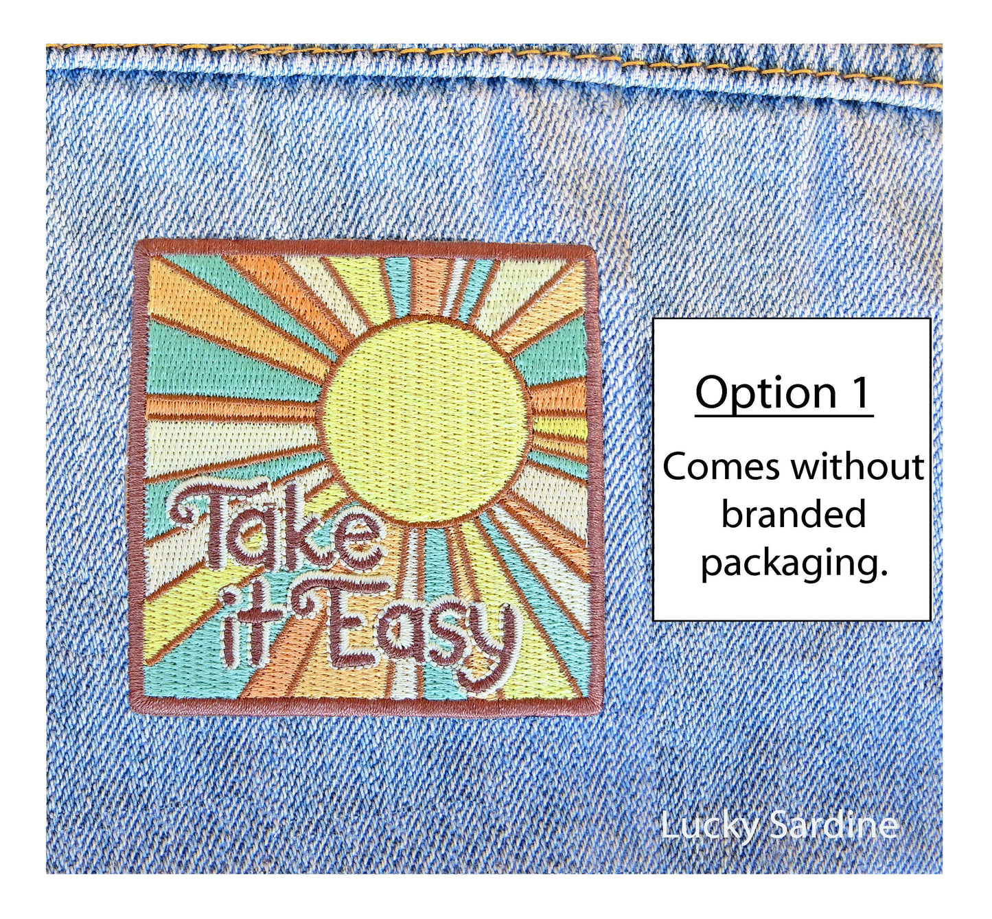 Take It Easy Sunshine, Retro 70s Embroidered Iron-On Patch