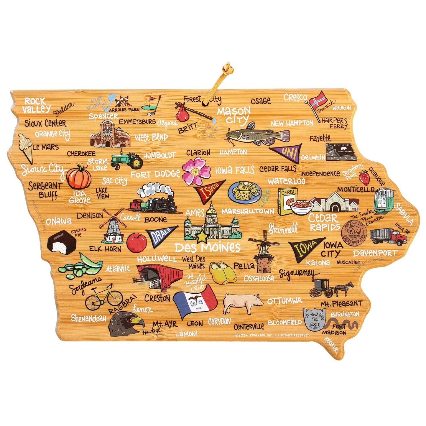 Iowa Cutting Board with Artwork by Fish Kiss™