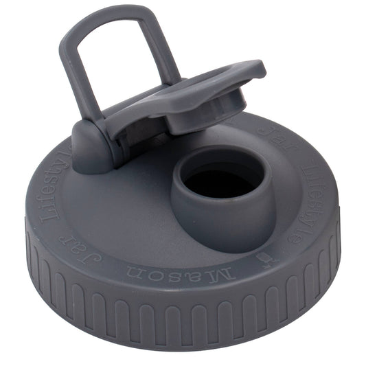 Pour & Store Shaker Lid w/ Carry Loop for Mason Jars: Charcoal gray / Wide mouth / Updated