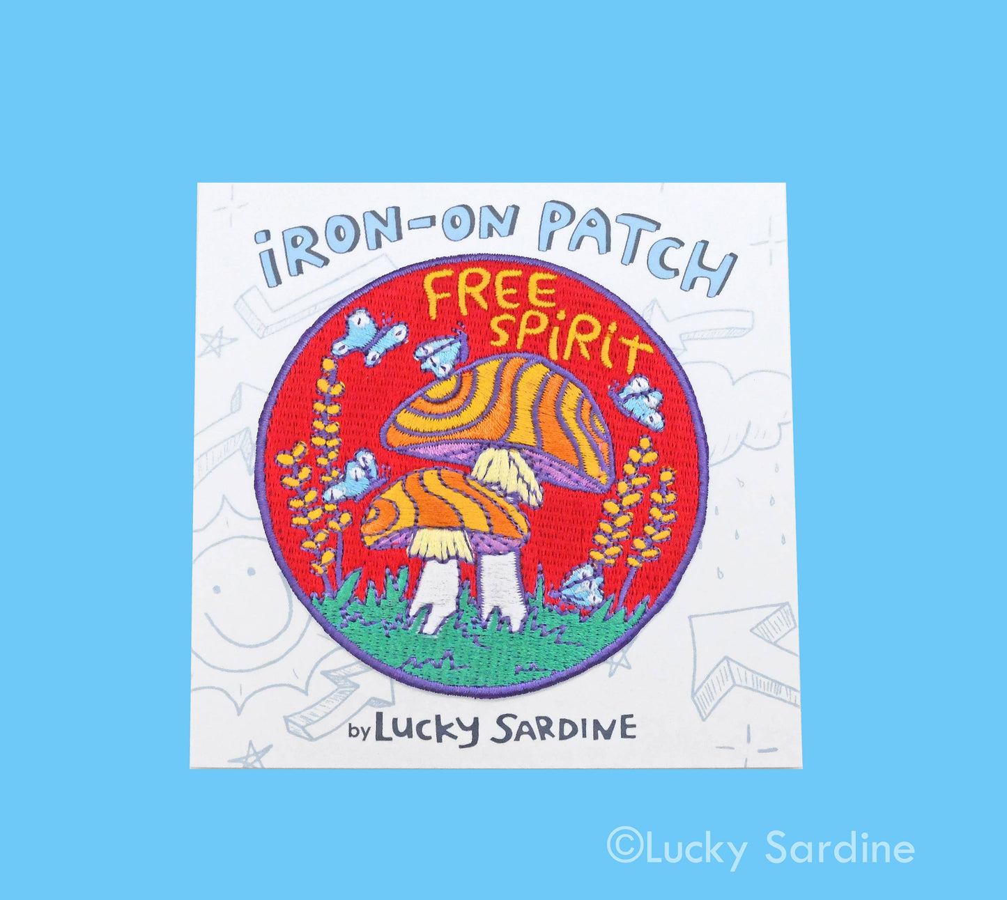 Free Spirit Hippie Mushroom, Retro Embroidered Iron-On Patch
