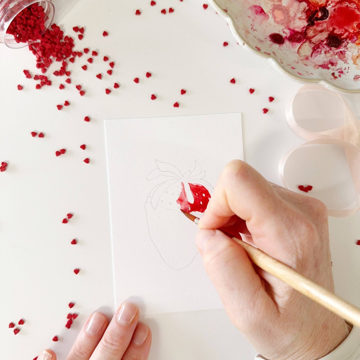 paintable watercolor notecard set Sweet treats valentines