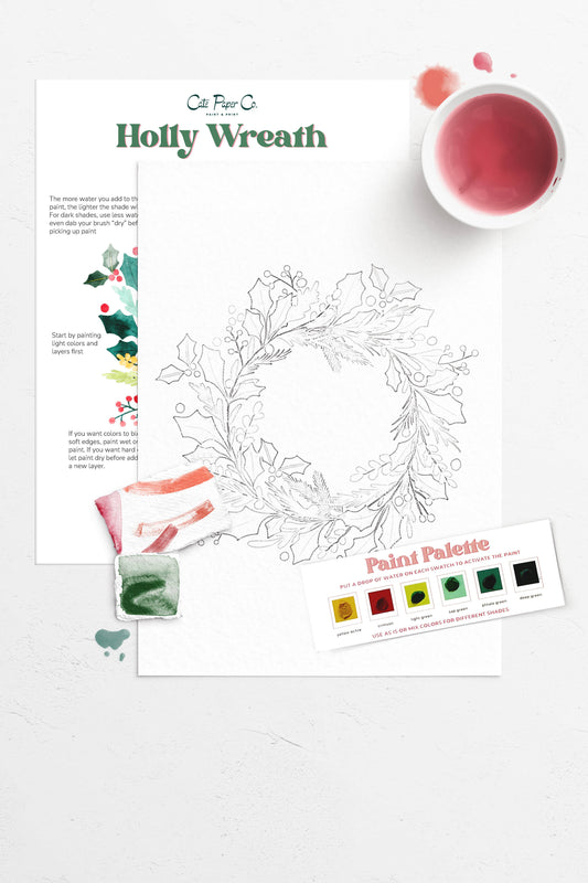 Holly Wreath watercolor painting kit