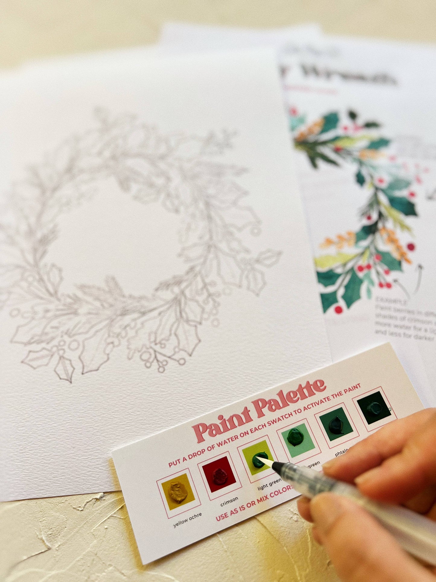 Holly Wreath watercolor painting kit