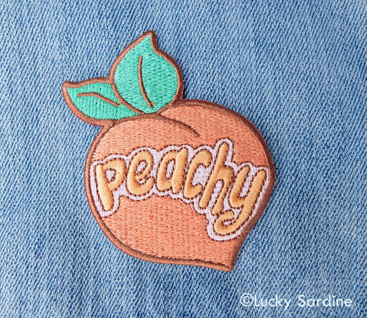 Peachy Retro 70s & 80s, Peach Embroidered Iron-On Patch