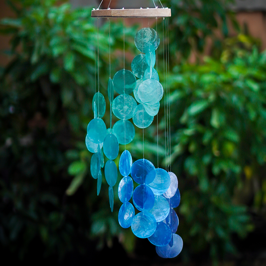 Capiz Chime Spiral Wood Top | Blue Water