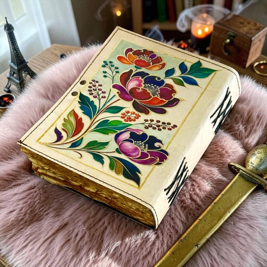 Floral Leather Journal with Lock, Handmade Botanical Diary