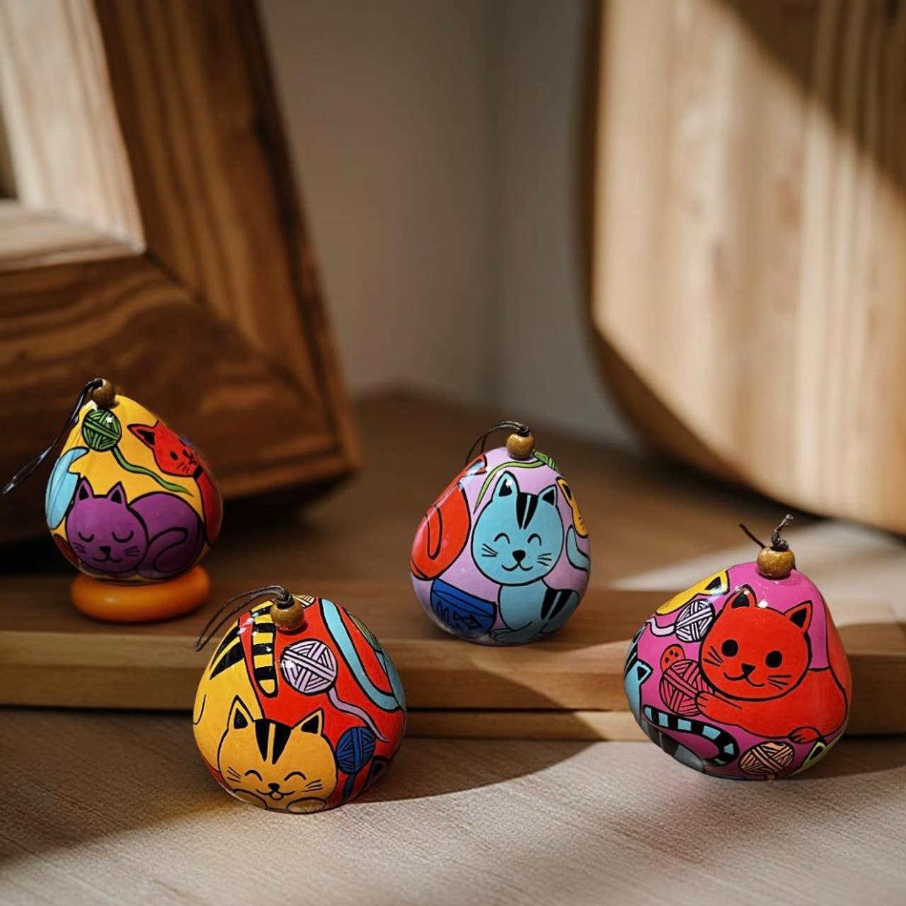 Adorable Hand-Painted Cat Gourd Ornament