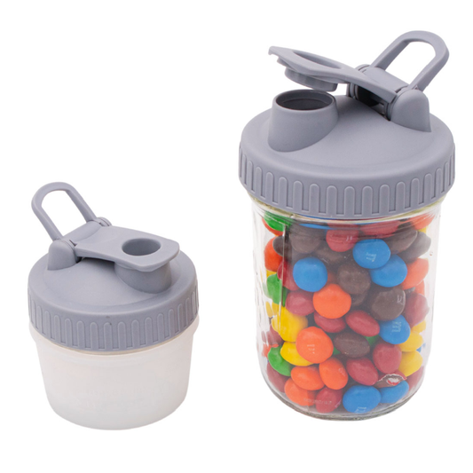 Pour & Store Shaker Lid w/ Carry Loop for Mason Jars: Gray / Wide mouth / Original