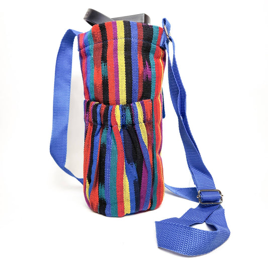 Water Bottle Holder Bag: Black Multi Ikat