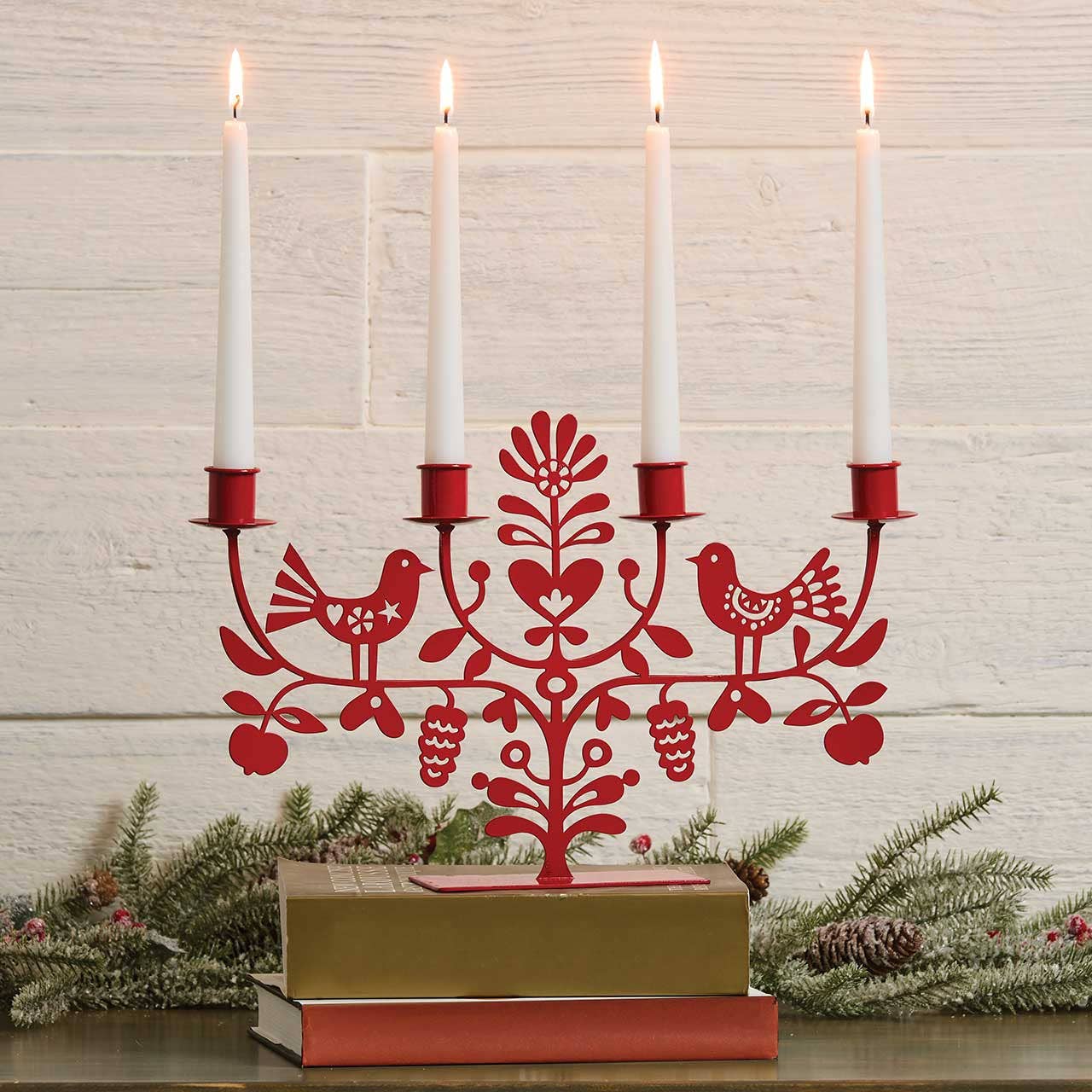 Folk Art Metal Candelabra