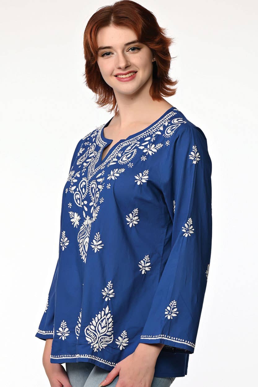 Saheli Navy Embroidered Tunics: Navy Blue / L/XL