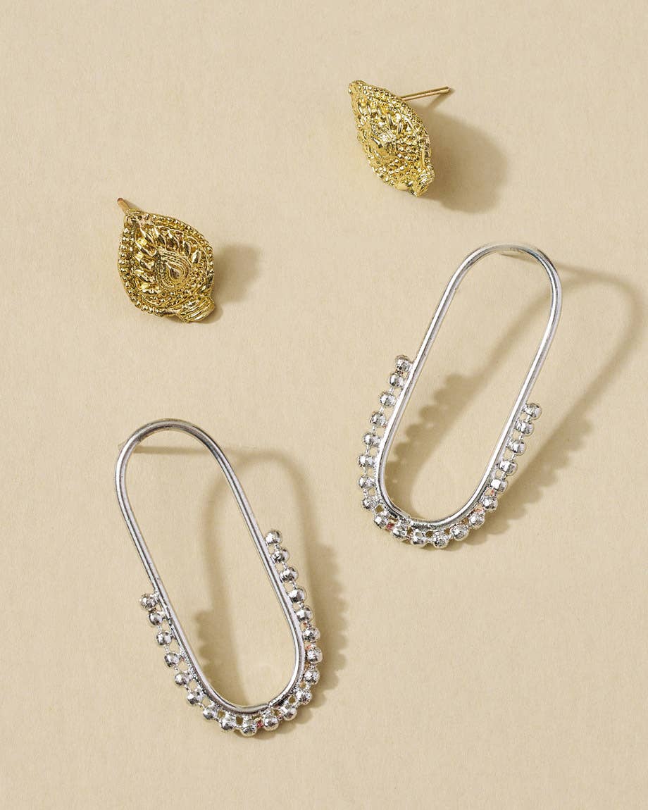 Bhavani Hoop & Shield Stud Earrings - Set of 2