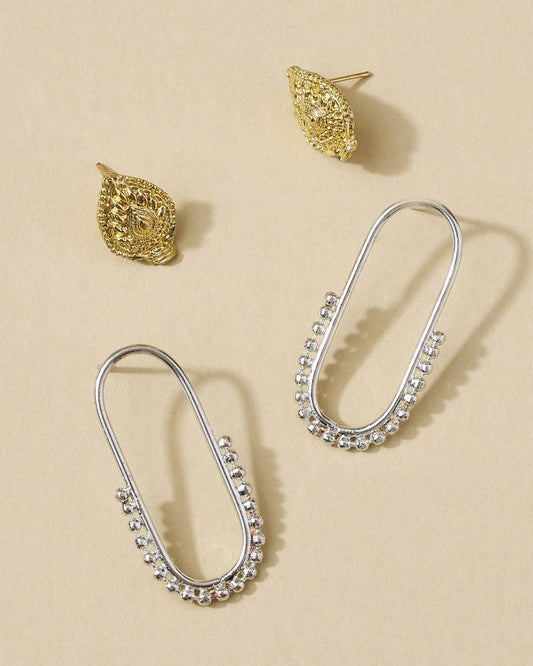 Bhavani Hoop & Shield Stud Earrings - Set of 2