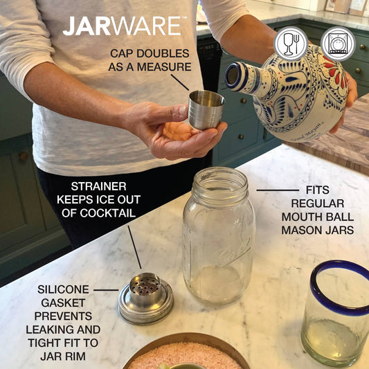 Jarware Cocktail Shaker Lid for Regular Mouth Mason Jar