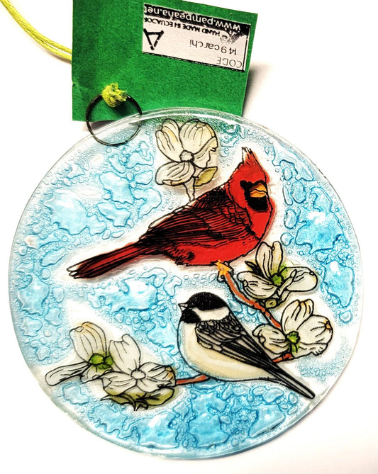 Cardinal With Chickadee Ornament / Suncatcher