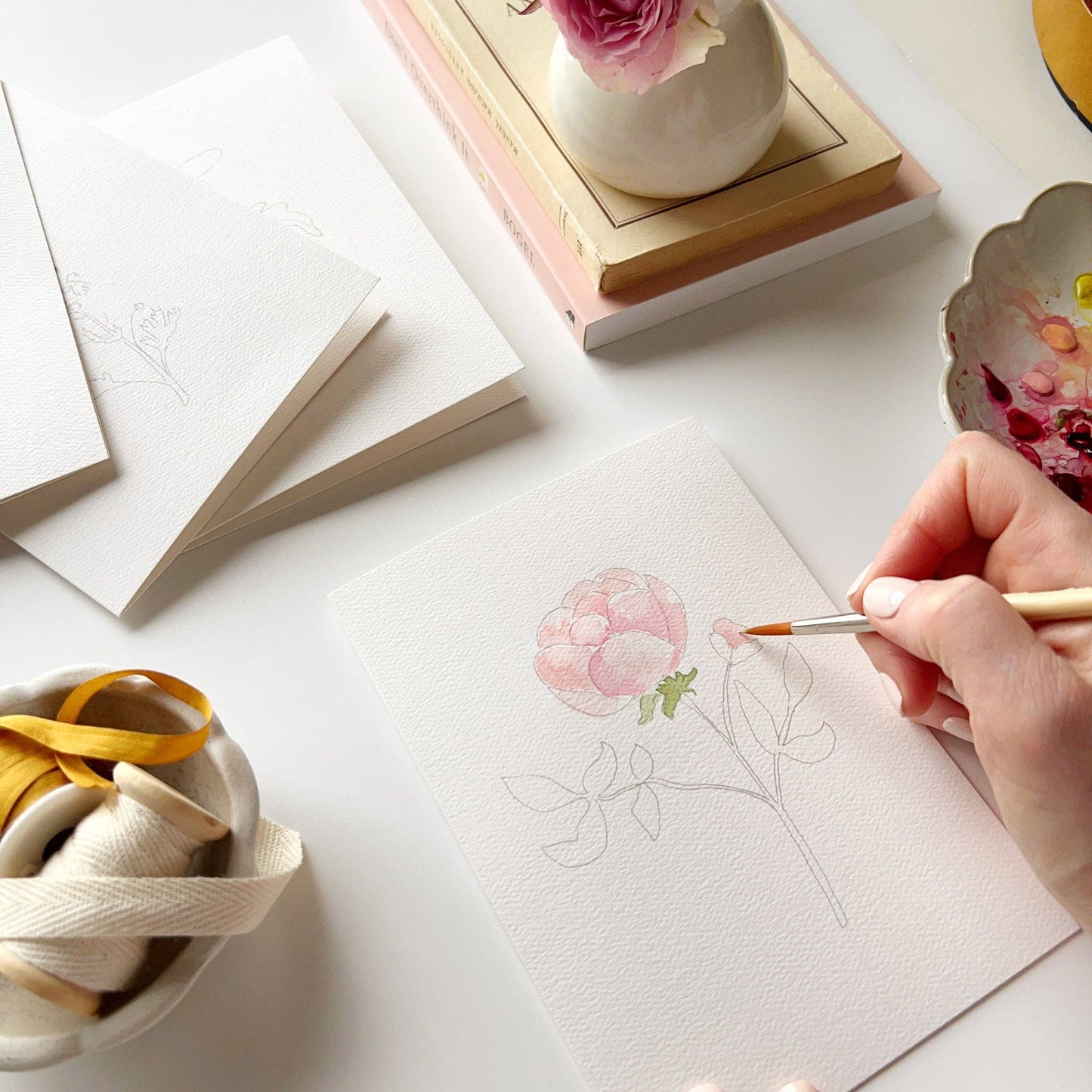 paintable watercolor notecard set Garden flowers