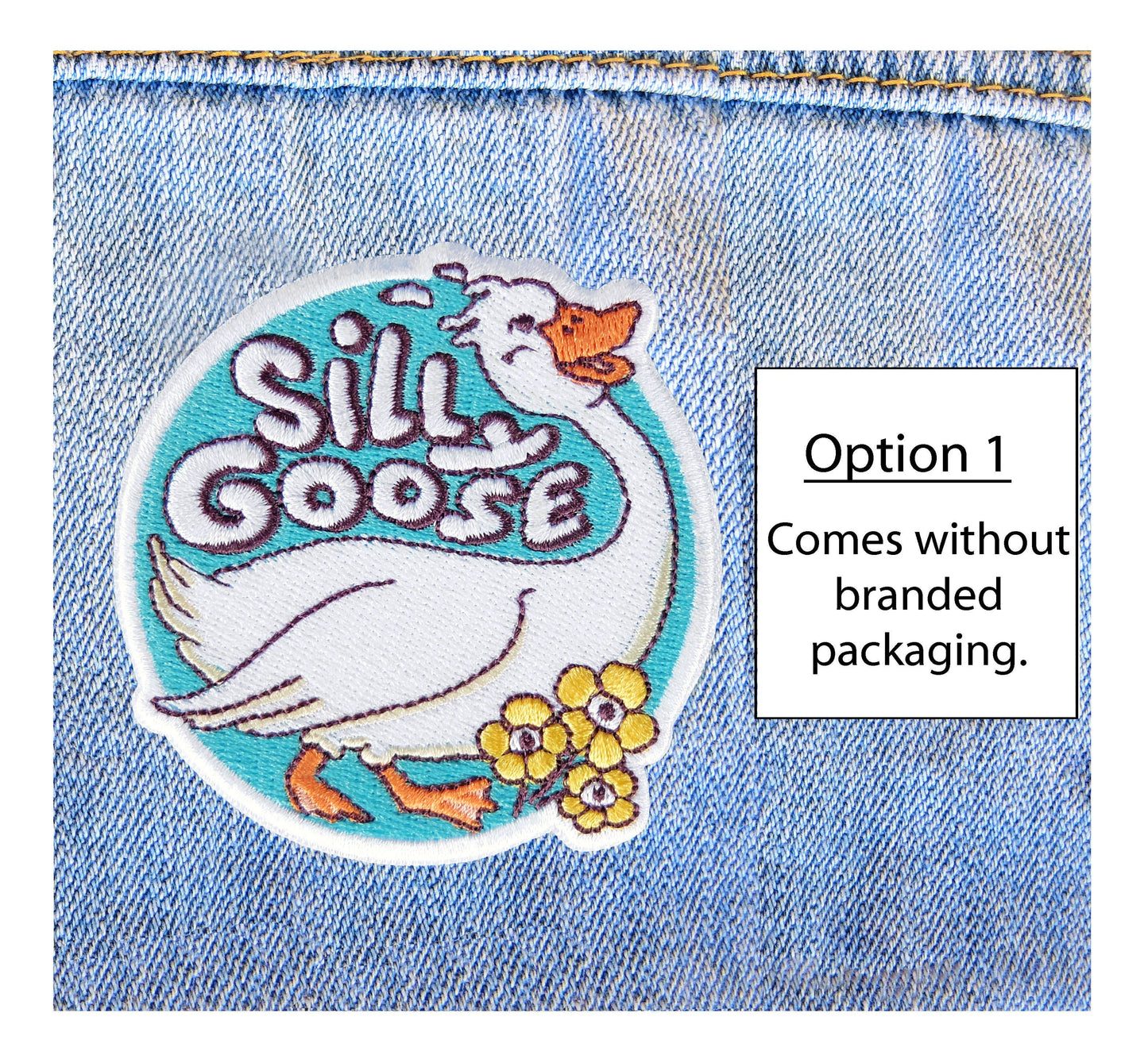 Silly Goose & Flower, Embroidered Iron-On Patch