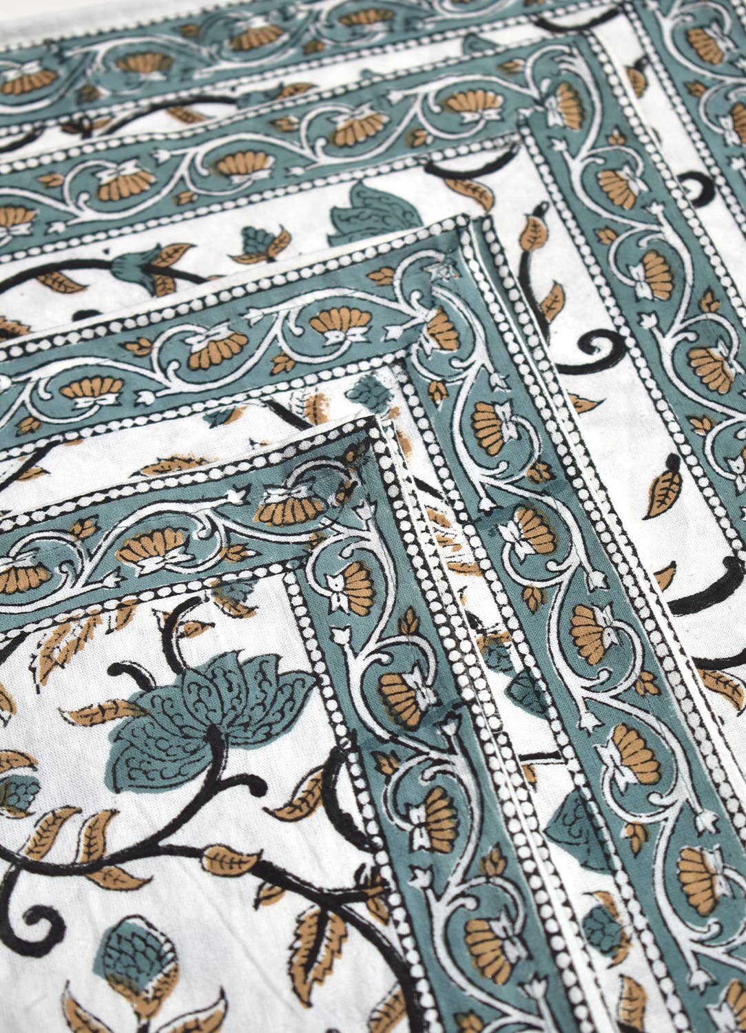 Silver Floral Block Print Napkins - Set of 4