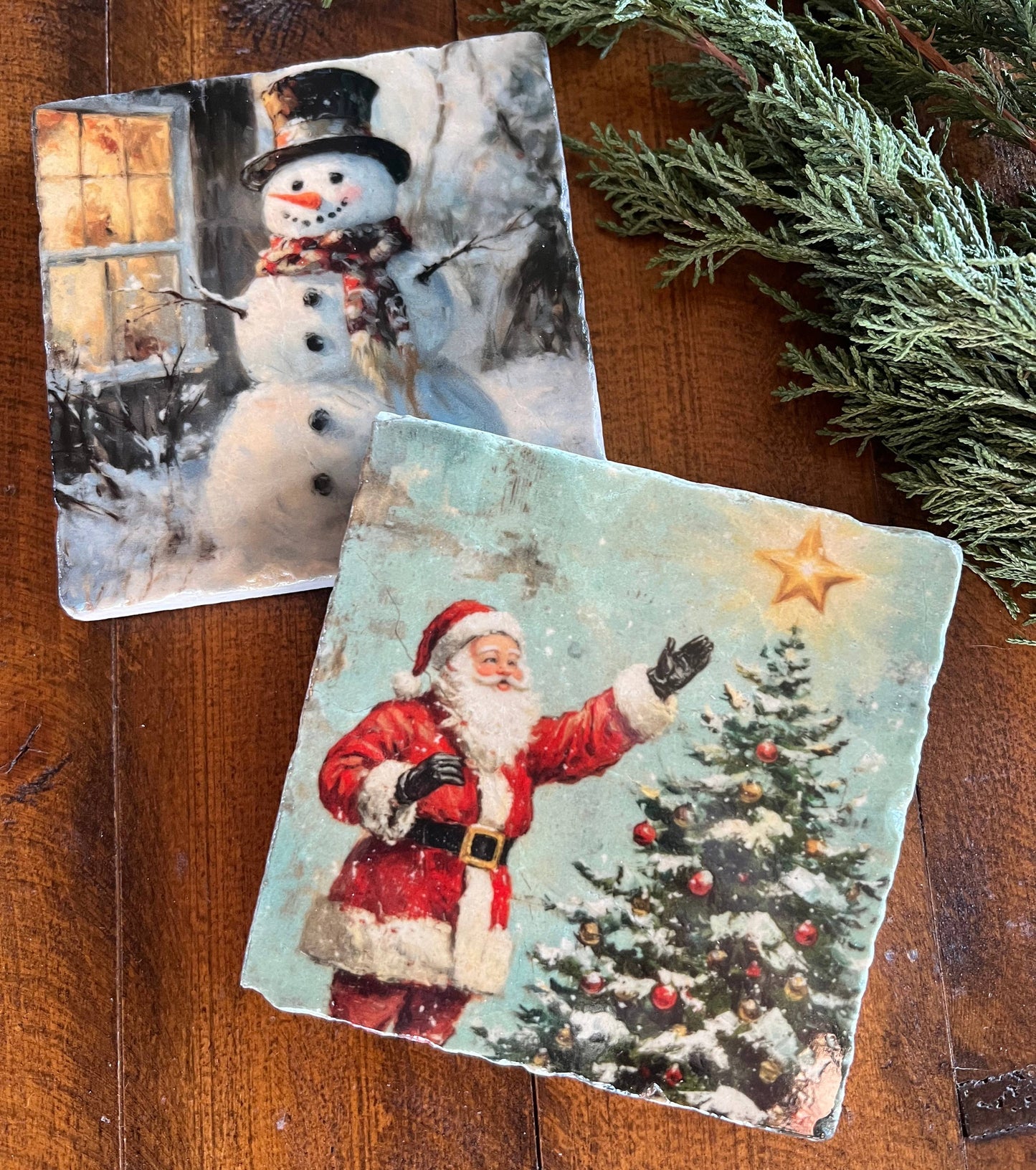 Vintage Christmas stone coasters