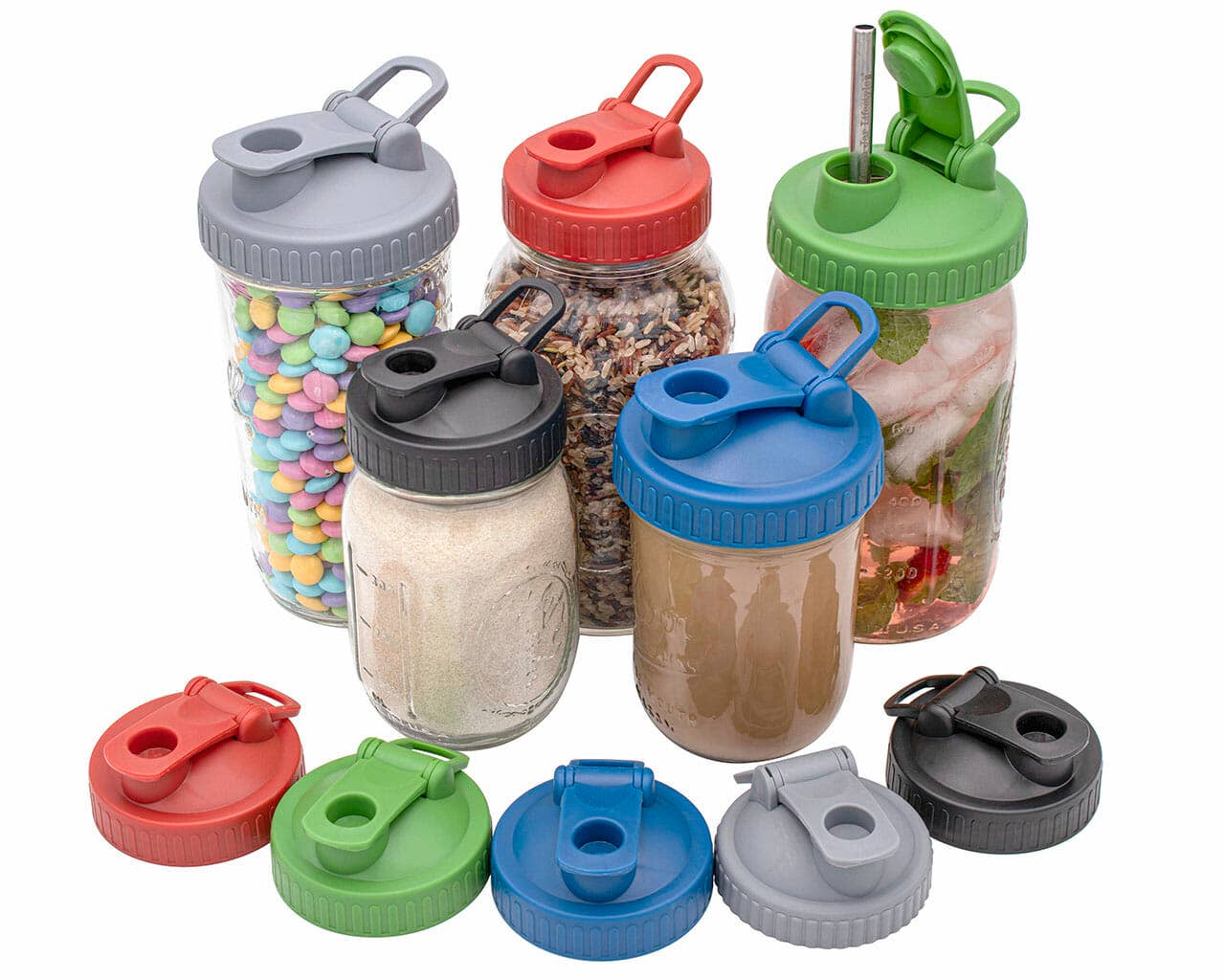 Pour & Store Shaker Lid w/ Carry Loop for Mason Jars: Cherry red / Wide mouth / Updated