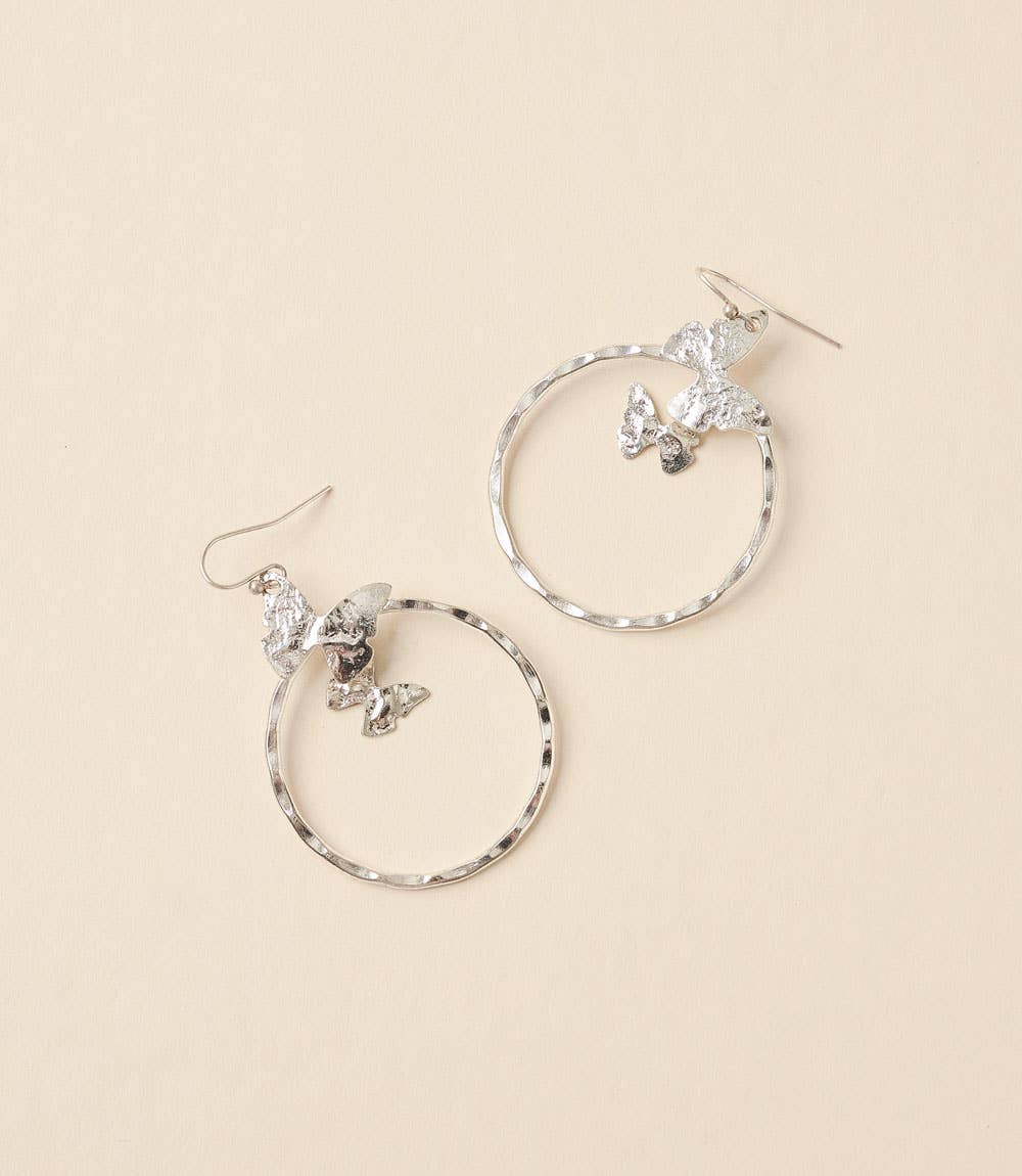 Ishya Butterfly Silver Hoop Earrings