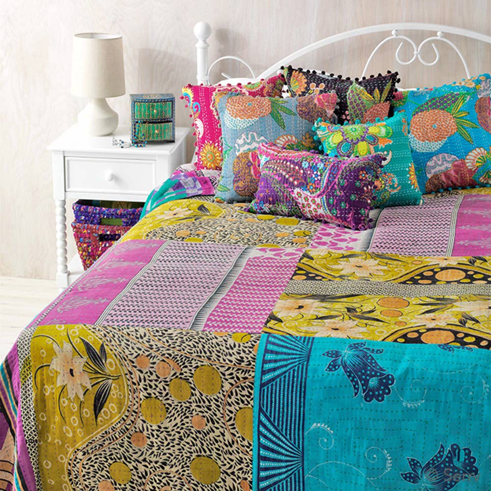 Queen-Size Cool Kantha Bedcover