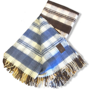 Plaid Scottish Alpaca Blend Blanket Reversible Earth Tones Fringed Borders