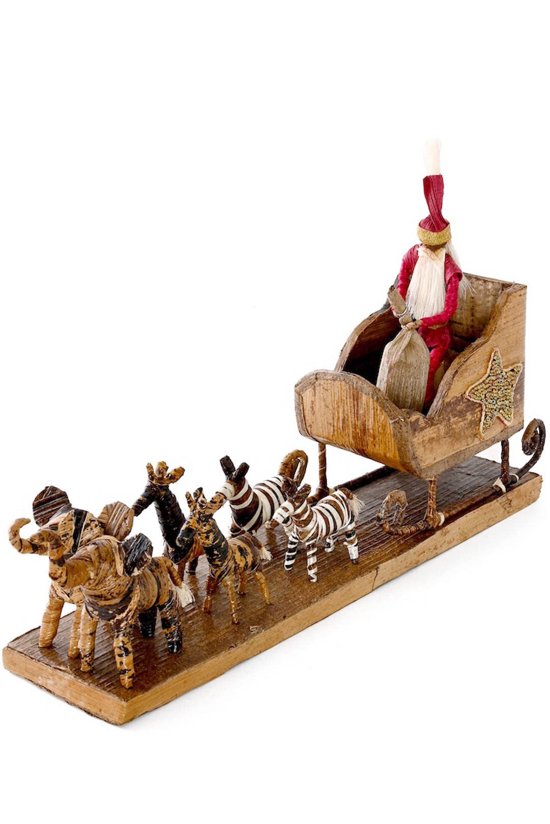 Banana Fiber Santa in Sleigh Holiday Sculpture