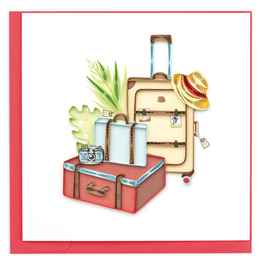 Vintage Luggage Quilled Greeting Card