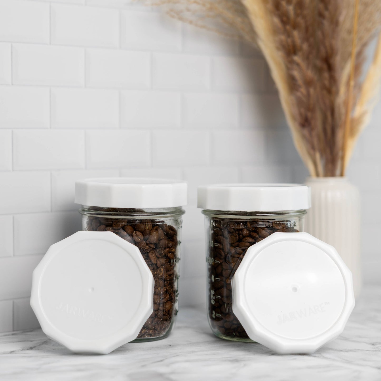 Jarware White Mason Jar Lids, Set of 4 Wide Mouth