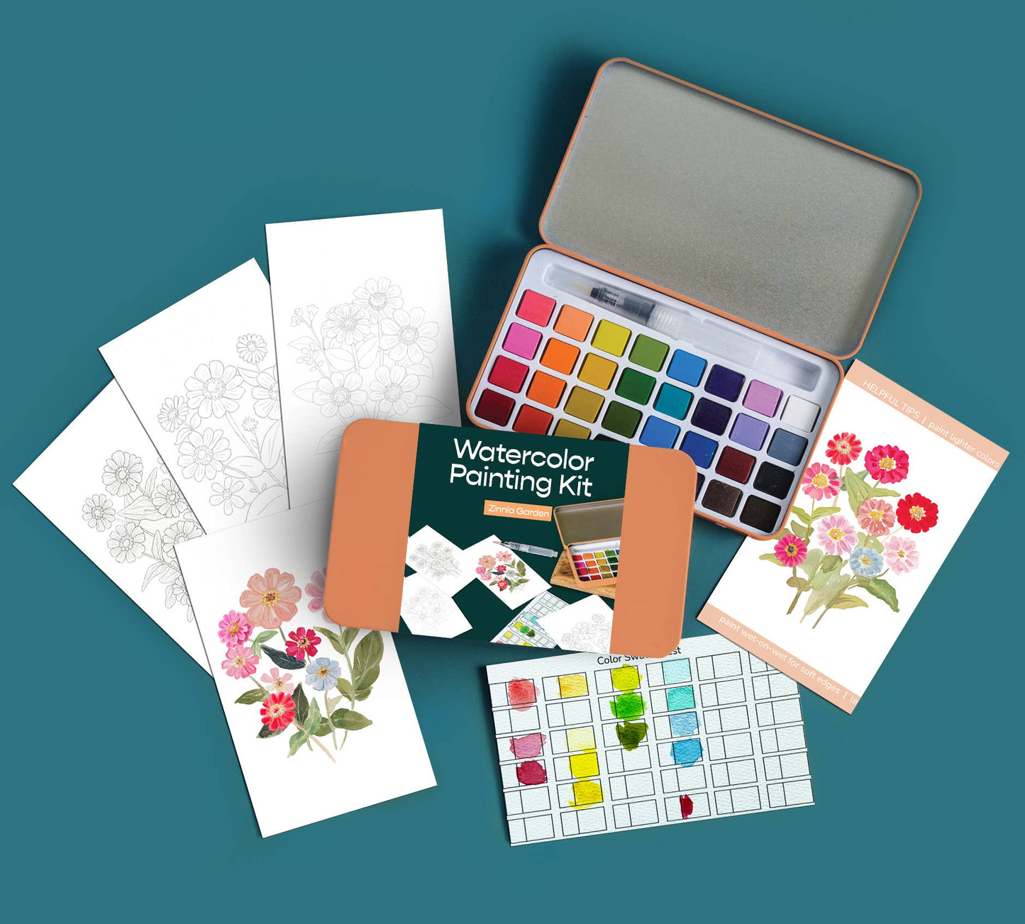 watercolor painting kit Zinnia Garden